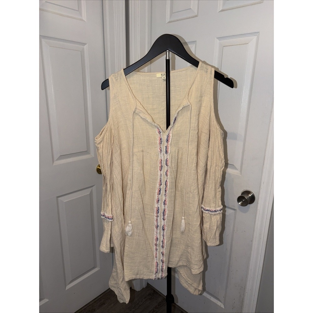 Kori America Embroidered Cold Shoulder Tunic Gauze Fabric Boho Peasant Sharkbite